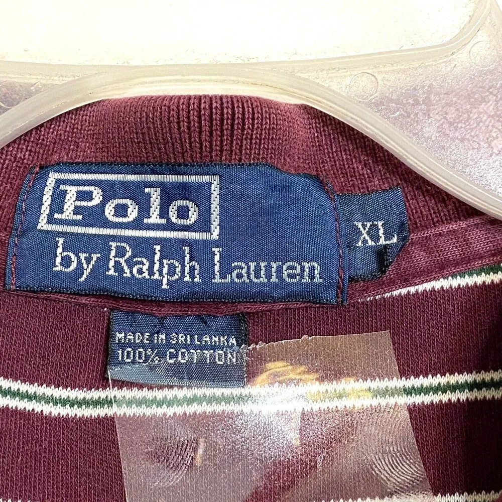 Polo Ralph Lauren Polo Shirt Adult XL Red White Striped‎ 100% Cotton Read Cond